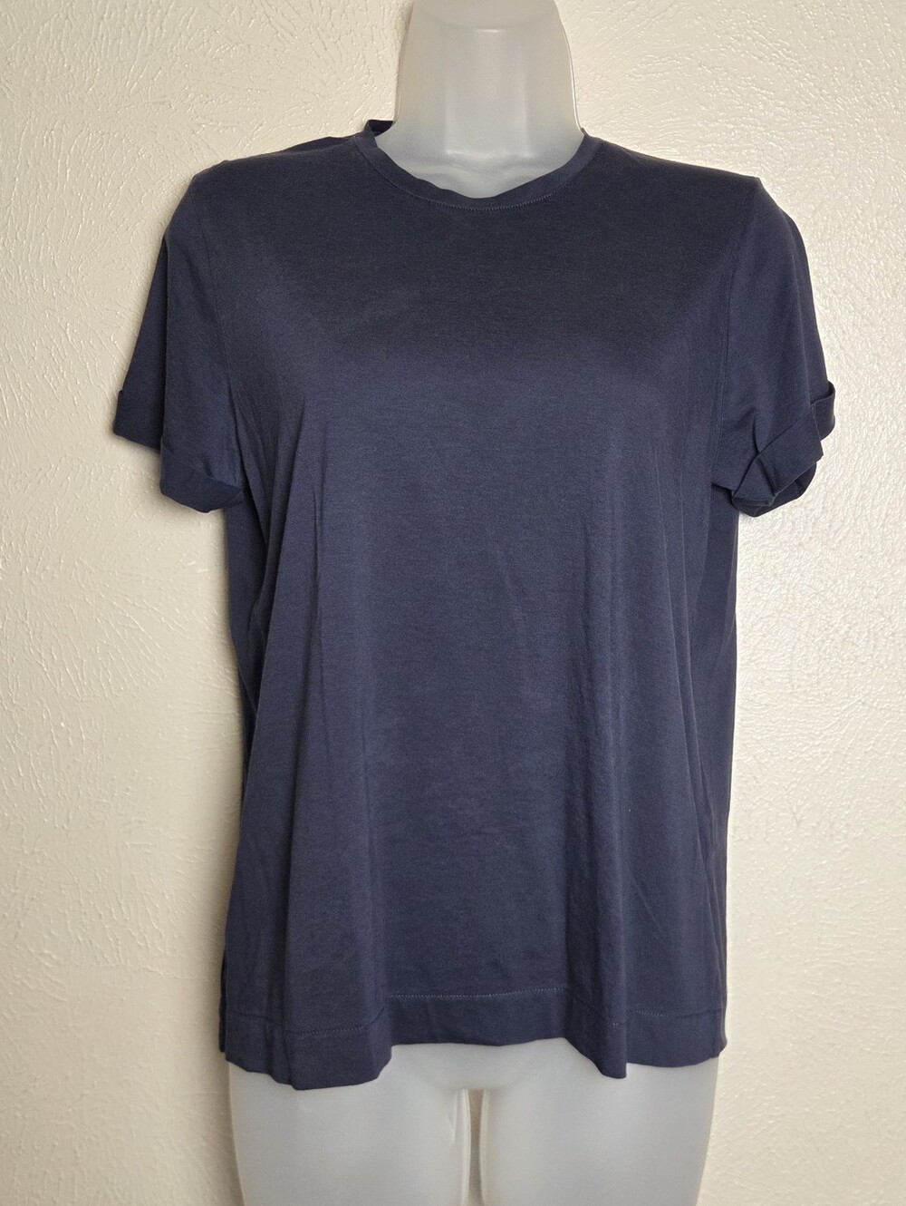 Cuyana Pima Cotton Rolled Cuff Short Sleeve T-shirt Navy Blue Womens Size Small